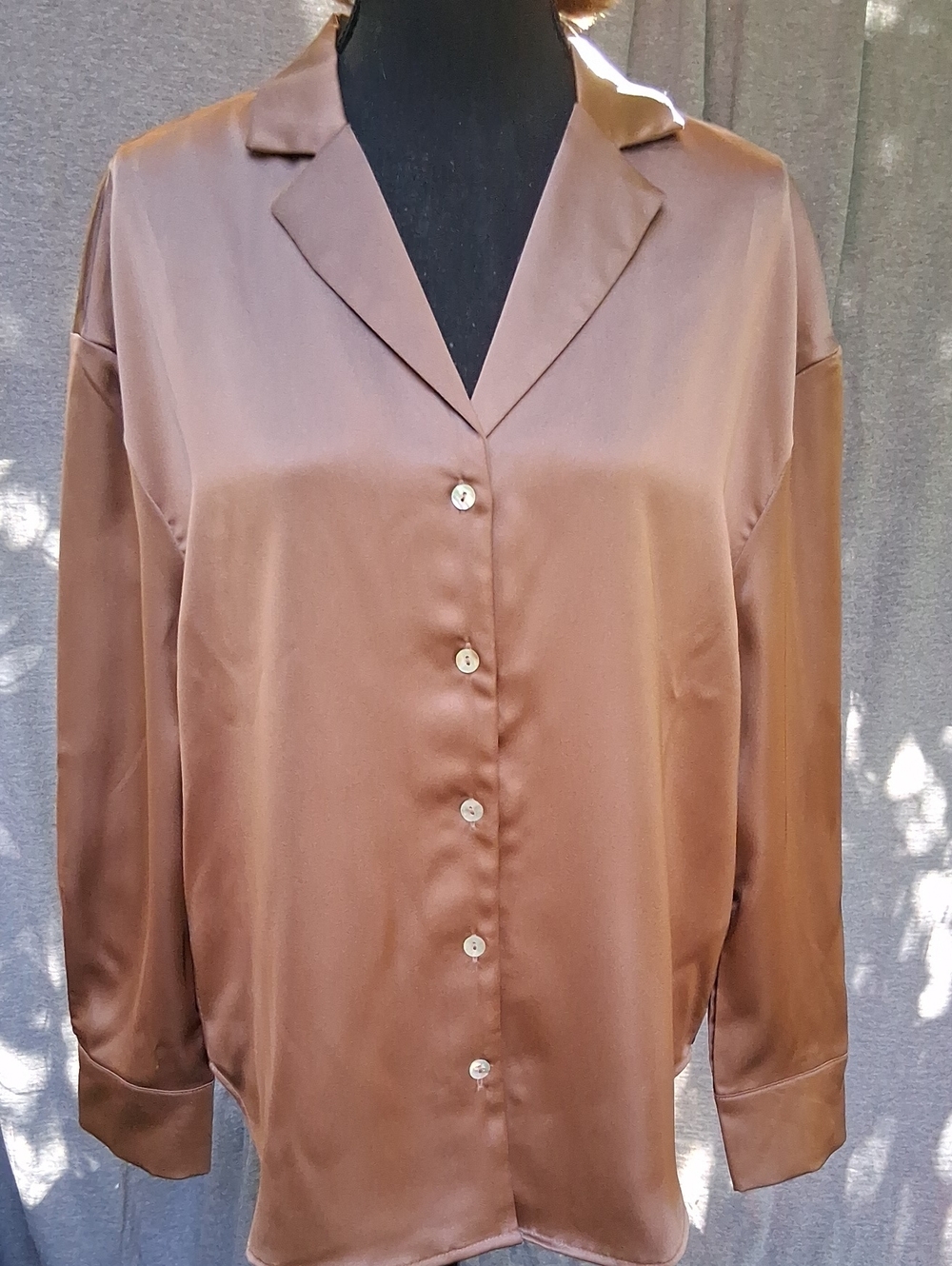 Rachel Zoe Satin Brown Button-Down Shirt